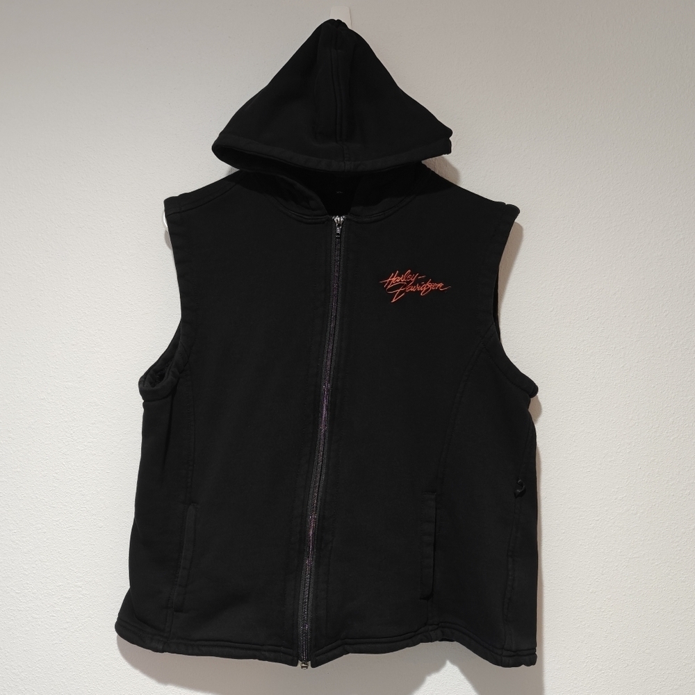 Harley Davidson Vest XL Embroidered Black Hooded Full Zip
